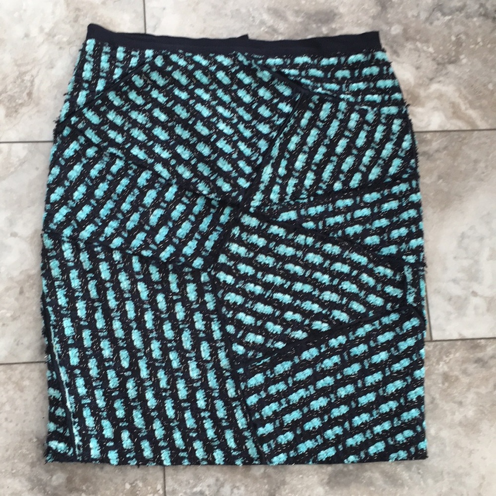 OSCAR DE LA RENTA MADE IN ITALY EUC LINED TWEED GEO CUT PENCIL SKIRT SIZE 10